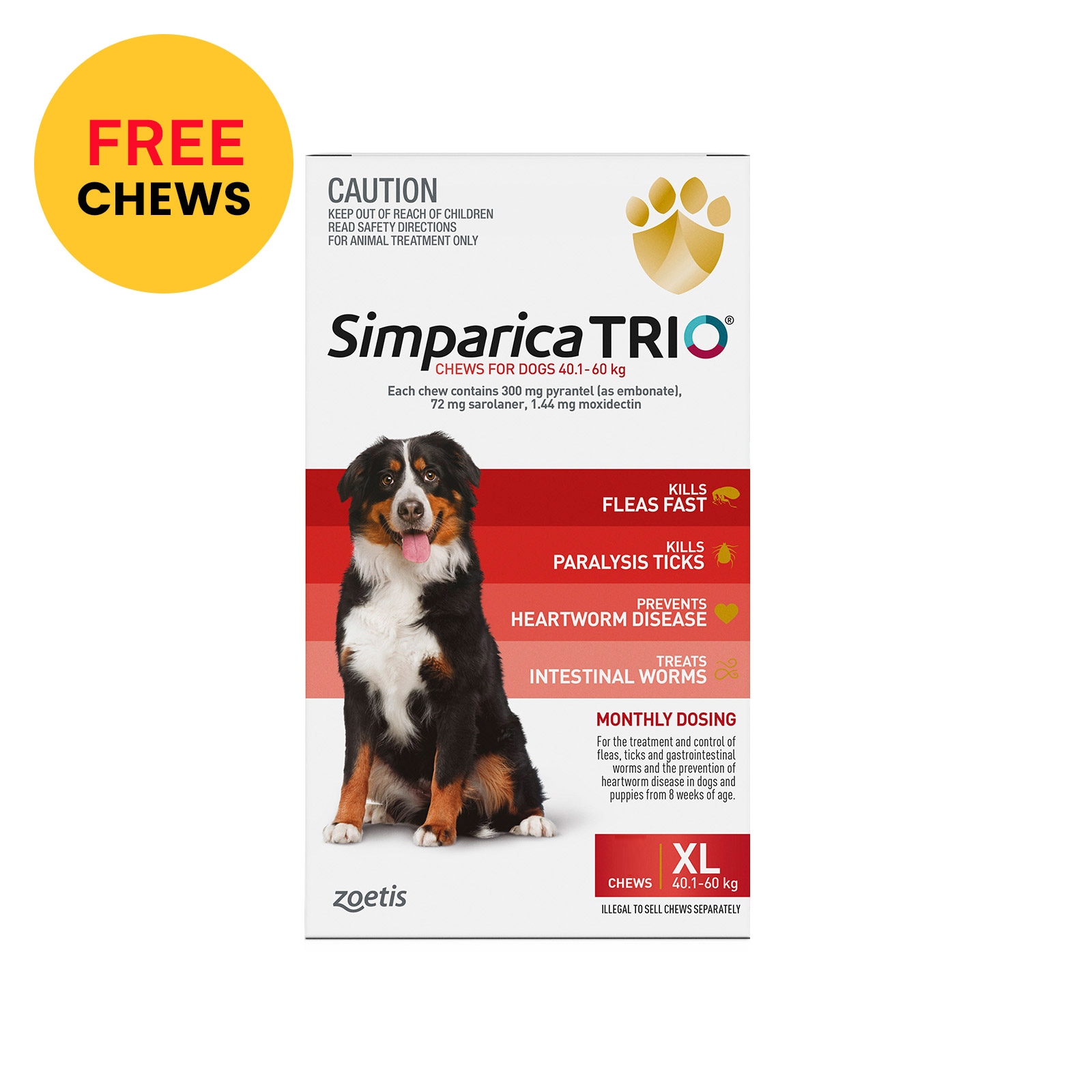 Buy Simparica TRIO for XLarge Dogs 40.1 60kg Red 3 CHEWS