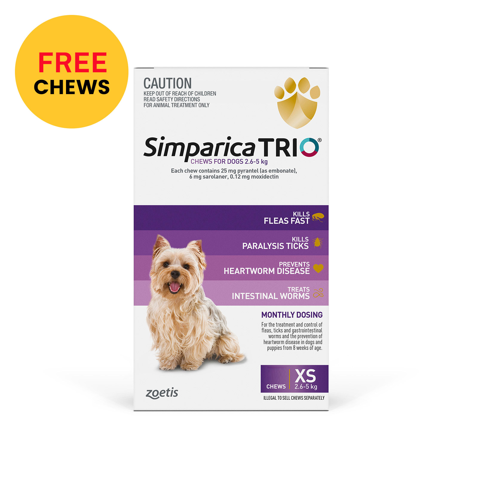 Buy Simparica TRIO for XSmall Dogs 2.6-5kg (Purple) Online